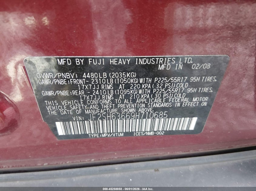 2009 Subaru Forester VIN JF2SH63669H710685 IAAI salvage auction — SIDE, Bill Of Sale (Washington), sold $650 on 2026-07-22 (photo 9)