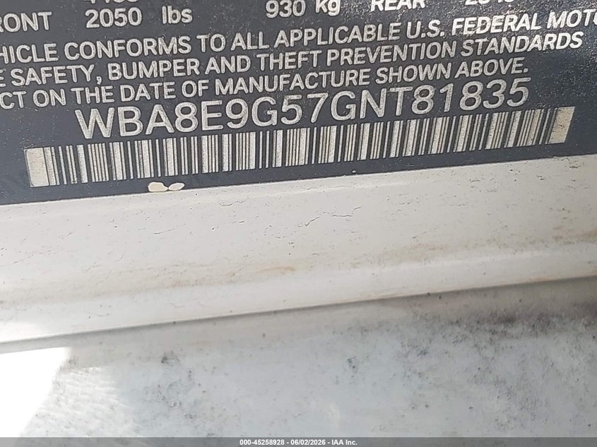 2016 BMW 3er VIN WBA8E9G57GNT81835 IAAI salvage auction — FRONT END, Original (Texas), sold $1,400 on 2026-07-10 (photo 9)