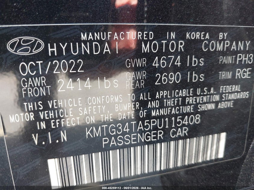 2023 Genesis G70 VIN KMTG34TA5PU115408 IAAI salvage auction — FRONT END, Salvage Title, sold $4,550 on 2026-07-10 (photo 9)