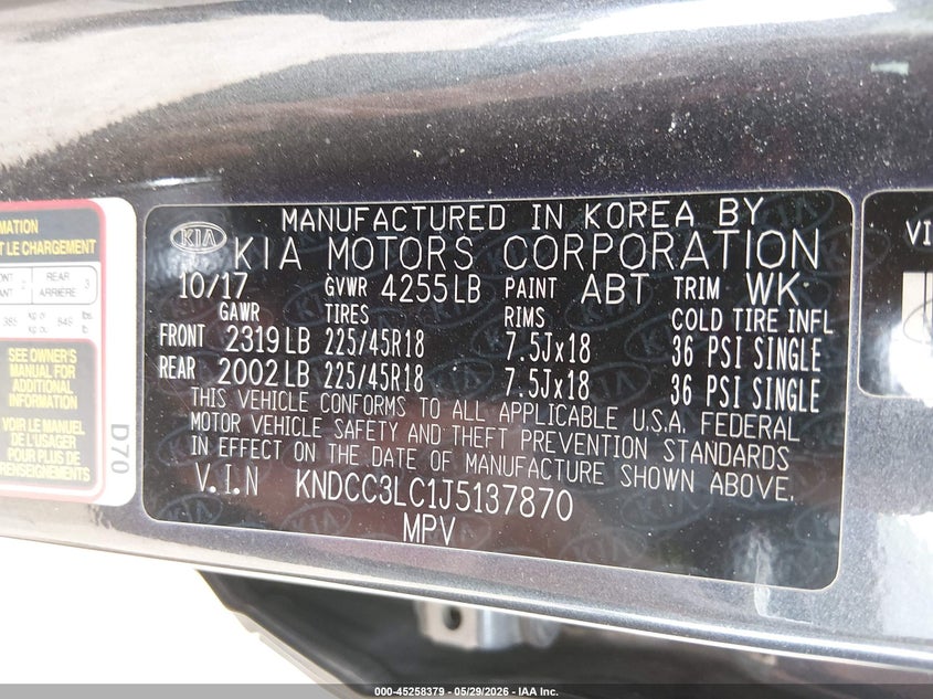 2018 Kia Niro VIN KNDCC3LC1J5137870 IAAI salvage auction — FRONT END, Salvage Title, sold $800 on 2026-07-08 (photo 9)
