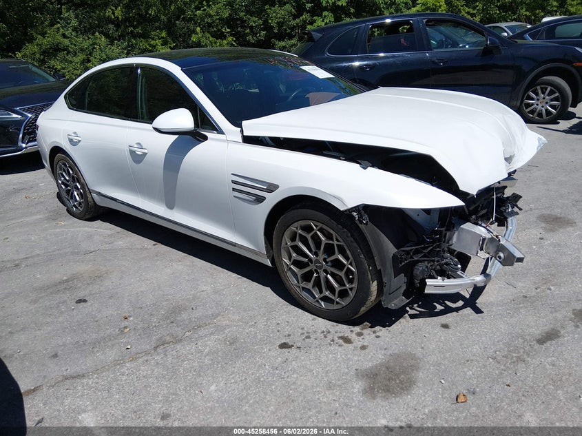 2021 Genesis G80 VIN KMTGB4SC2MU048834 IAAI salvage auction — FRONT END, Salvage Title, sold $6,100 on 2026-07-13 (photo 1)