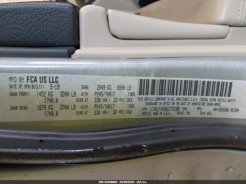 2019 Jeep Grand cherokee VIN 1C4RJFAG9KC772288 IAAI salvage auction — NORMAL WEAR, Sf97 (Michigan), sold $11,000 on 2026-07-20 (photo 9)