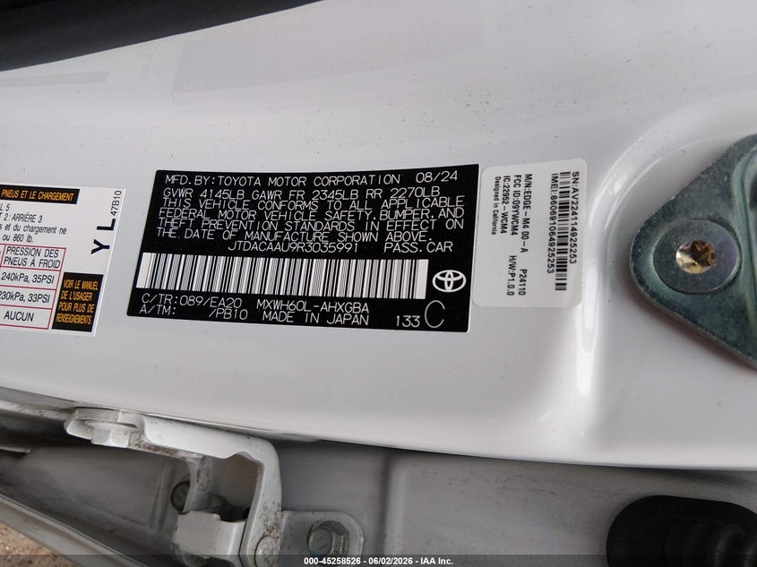 2024 Toyota Prius VIN JTDACAAU9R3035991 IAAI salvage auction — SIDE, Salvage Title, sold $12,600 on 2026-07-22 (photo 9)