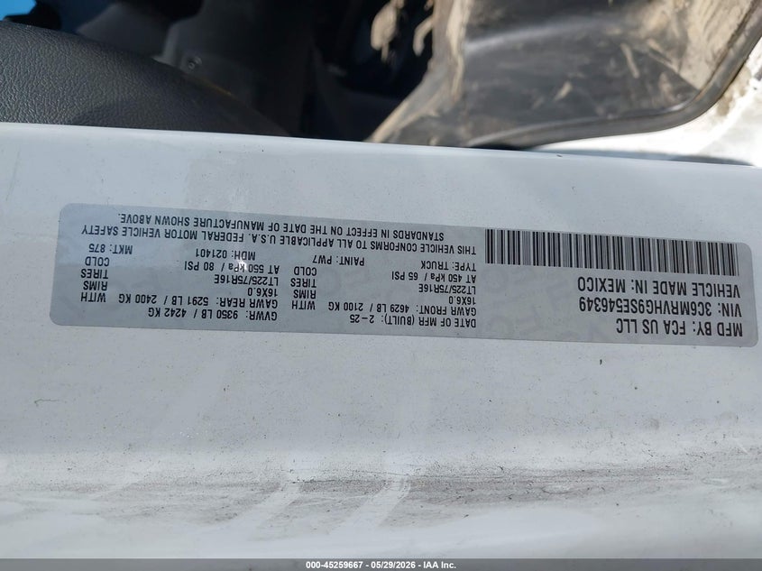 2025 Ram Promaster 3500 VIN 3C6MRVHG9SE546349 IAAI salvage auction — NORMAL WEAR, Clear (New York), sold $14,050 on 2026-07-23 (photo 9)