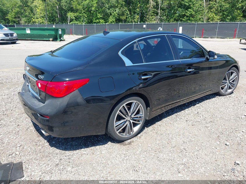 2014 Infiniti Q50 VIN JN1BV7AP7EM673692 IAAI salvage auction — REAR END, Salvage Title, sold $1,200 on 2026-07-08 (photo 4)