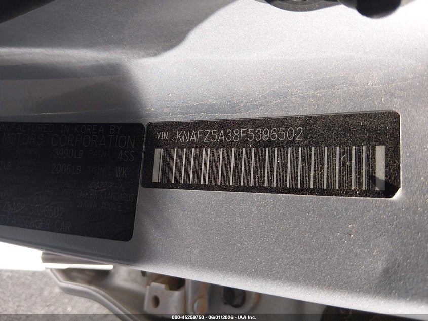 2015 Kia Forte VIN KNAFZ5A38F5396502 IAAI salvage auction — NORMAL WEAR, Clear (Utah), sold $350 on 2026-07-17 (photo 9)