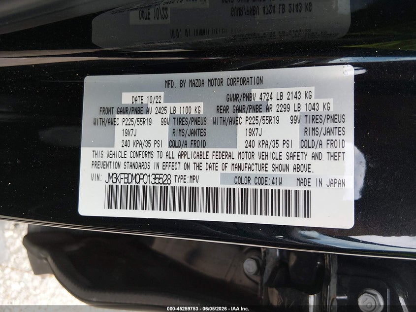 2023 Mazda Cx-5 VIN JM3KFBDM0P0135528 IAAI salvage auction — FRONT END, Salvage Title, sold $5,425 on 2026-07-21 (photo 9)