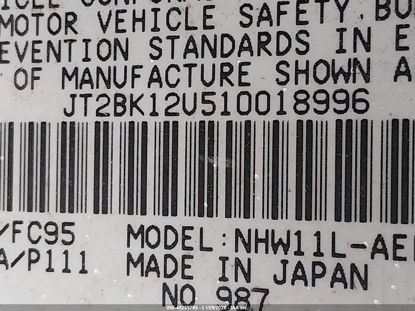 2001 Toyota Prius VIN JT2BK12U510018996 IAAI salvage auction — NORMAL WEAR, Peddle Clear Public-Restricted (Oregon), sold $200 on 2026-07-13 (photo 9)