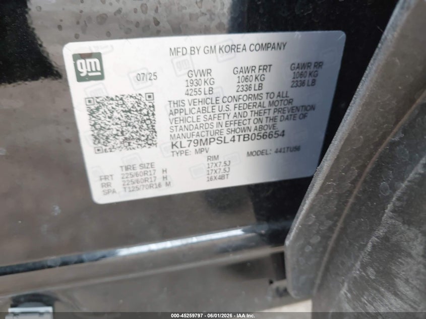 2026 Chevrolet Trailblazer VIN KL79MPSL4TB056654 IAAI salvage auction — LEFT FRONT, Salvage (Illinois), sold $450 on 2026-07-28 (photo 9)