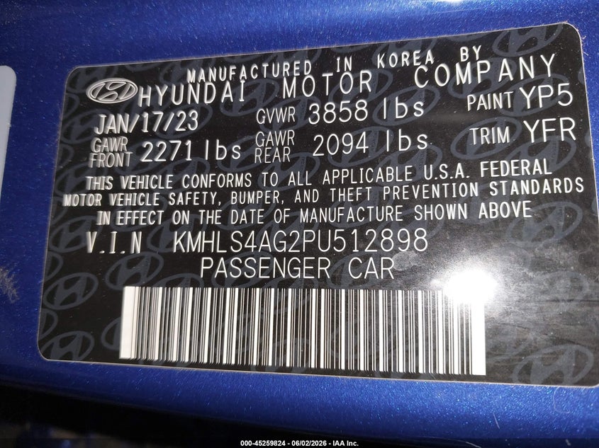 2023 Hyundai Elantra VIN KMHLS4AG2PU512898 IAAI salvage auction — SIDE, Salvage Title, sold $4,450 on 2026-07-29 (photo 9)