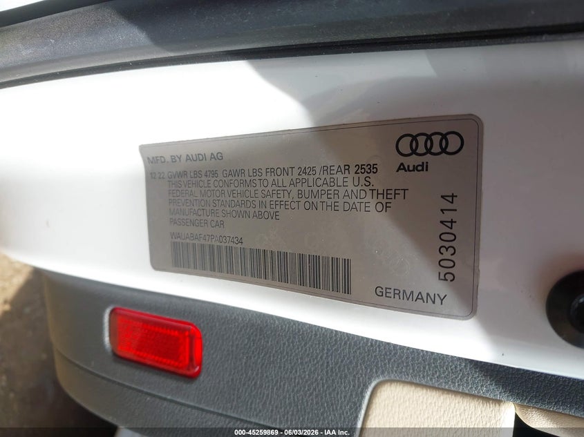 2023 Audi A4 VIN WAUABAF47PA037434 IAAI salvage auction — REAR END, Salvage (Illinois), sold $7,800 on 2026-09-09 (photo 9)