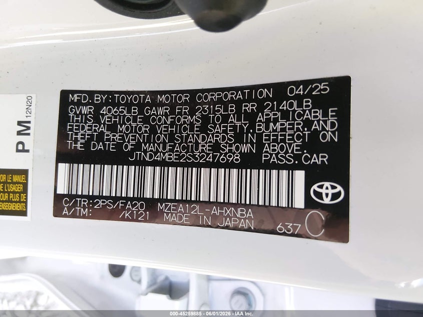 2025 Toyota Corolla VIN JTND4MBE2S3247698 IAAI salvage auction — RIGHT FRONT, Salvage (Oregon), sold $9,000 on 2026-07-13 (photo 9)