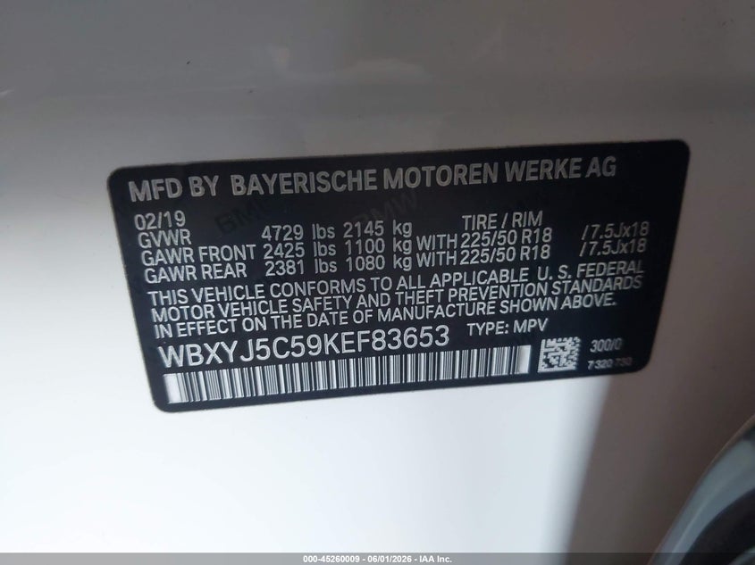 2019 BMW X2 VIN WBXYJ5C59KEF83653 IAAI salvage auction — LEFT SIDE, Salvage (Arizona), sold $4,450 on 2026-07-28 (photo 9)