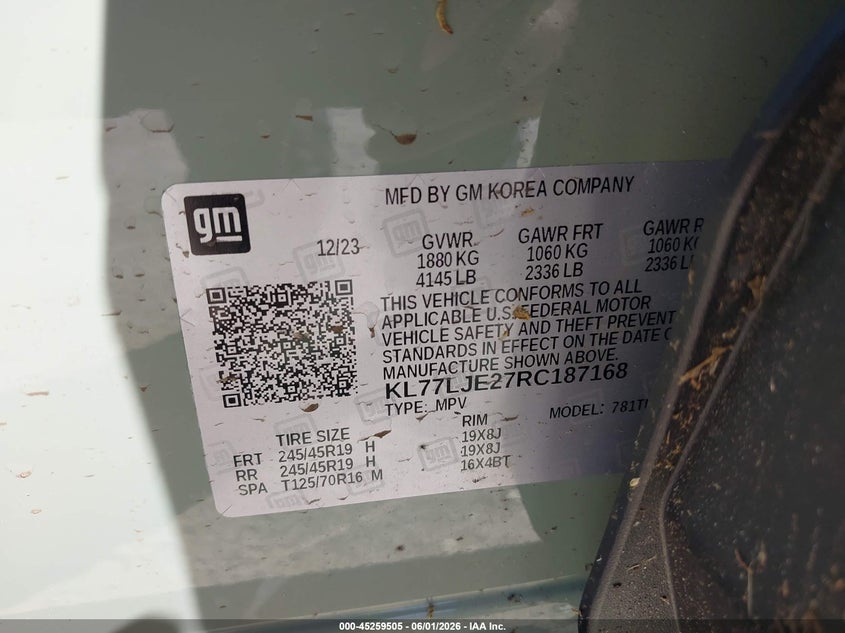 2024 Chevrolet Trax VIN KL77LJE27RC187168 IAAI salvage auction — FRONT END, Salvage Title, sold $4,550 on 2026-07-28 (photo 9)