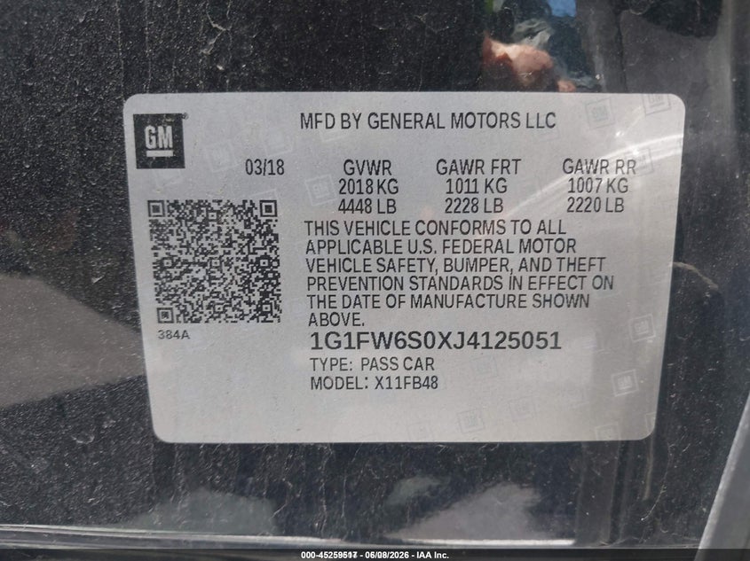 2018 Chevrolet Bolt ev VIN 1G1FW6S0XJ4125051 IAAI salvage auction — NORMAL WEAR, SF97 (Virginia), sold $10,350 on 2026-07-22 (photo 9)