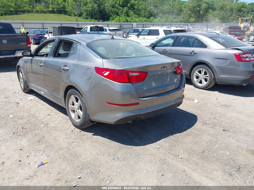 2015 Kia Optima VIN 5XXGM4A77FG505708 IAAI salvage auction — FRONT & REAR, Salvage (Illinois), sold $425 on 2026-07-29 (photo 3)