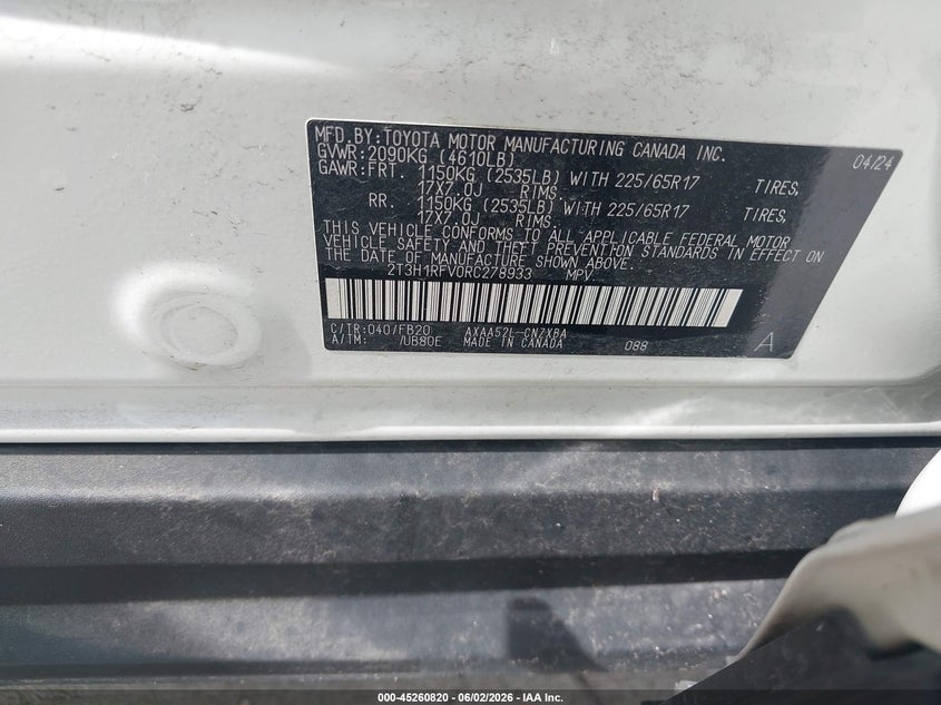 2024 Toyota Rav 4 VIN 2T3H1RFV0RC278933 IAAI salvage auction — REAR END, Salvage Title, sold $10,200 on 2026-07-24 (photo 9)