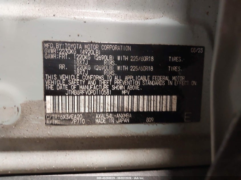 2023 Toyota Rav 4 VIN JTMB6RFV0PD110581 IAAI salvage auction — FRONT & REAR, Salvage Title, sold $9,600 on 2026-07-16 (photo 9)