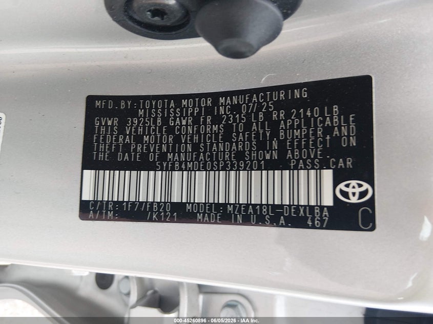 2025 Toyota Corolla VIN 5YFB4MDE0SP339201 IAAI salvage auction — SIDE, Salvage (Minnesota), sold $6,100 on 2026-07-31 (photo 9)