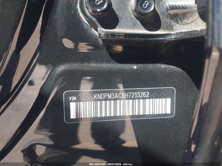 2017 Kia Sportage VIN KNDPM3AC8H7213262 IAAI salvage auction — LEFT SIDE, Salvage Title, sold $1,400 on 2026-07-13 (photo 9)