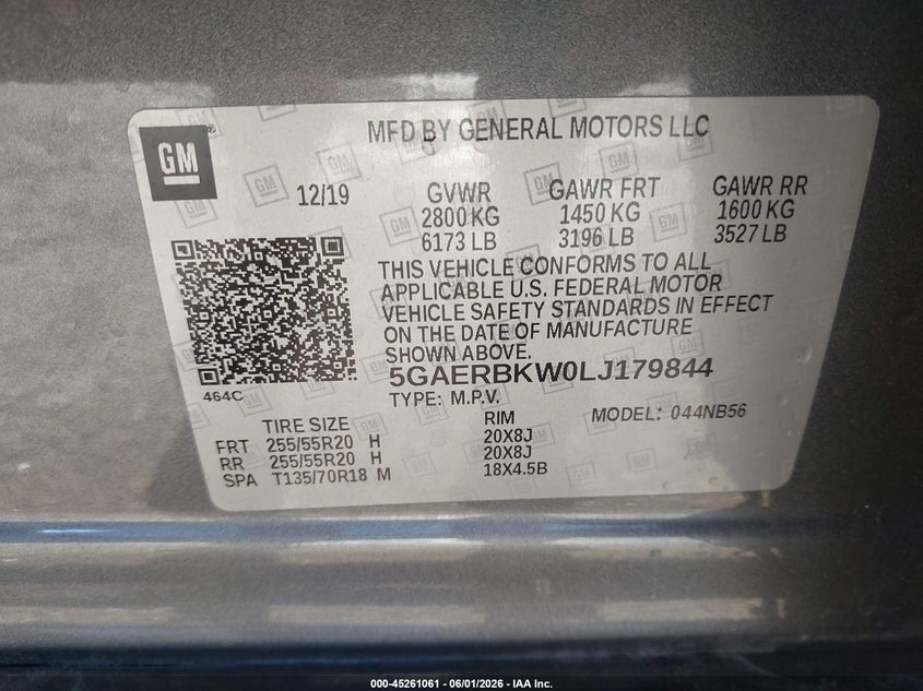 2020 Buick Enclave VIN 5GAERBKW0LJ179844 IAAI salvage auction — HAIL, Salvage (Kansas), sold $7,600 on 2026-07-31 (photo 9)