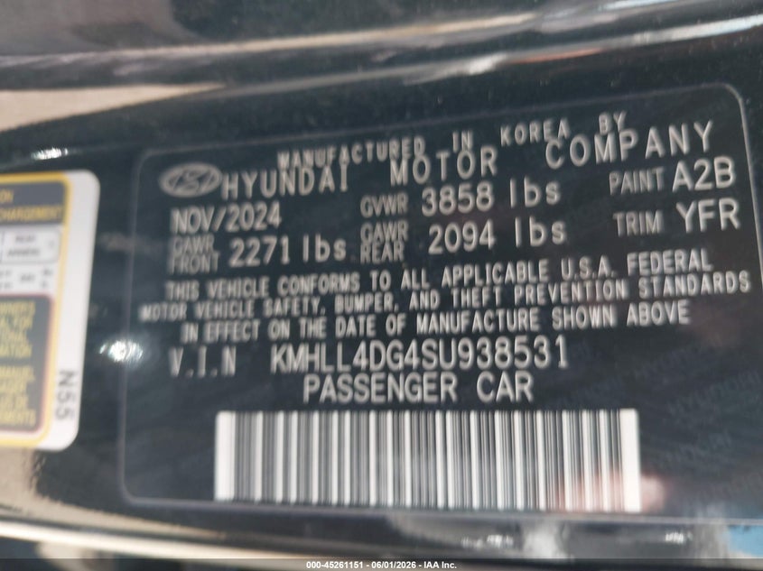 2025 Hyundai Elantra VIN KMHLL4DG4SU938531 IAAI salvage auction — FRONT END, Salvage (Pennsylvania), sold $4,950 on 2026-07-31 (photo 9)