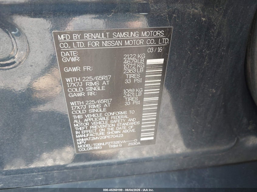2016 Nissan Rogue VIN KNMAT2MV2GP670423 IAAI salvage auction — REAR END, Salvage Title, sold $525 on 2026-07-21 (photo 9)