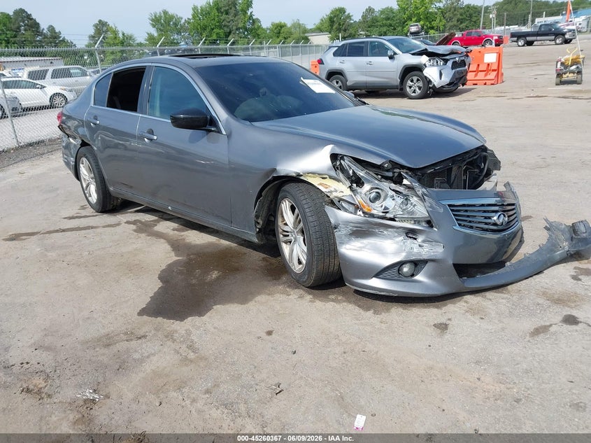 2013 Infiniti G VIN JN1CV6AR3DM357379 IAAI salvage auction — FRONT END, Salvage Title, sold $300 on 2026-07-10 (photo 1)