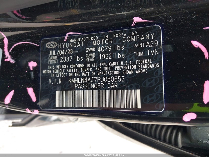 2023 Hyundai Elantra VIN KMHLN4AJ7PU080652 IAAI salvage auction — SIDE, Salvage Title, sold $7,200 on 2026-07-08 (photo 9)