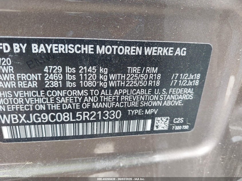 2020 BMW X1 VIN WBXJG9C08L5R21330 IAAI salvage auction — RIGHT SIDE, Salvage Title, sold $3,150 on 2026-07-23 (photo 9)