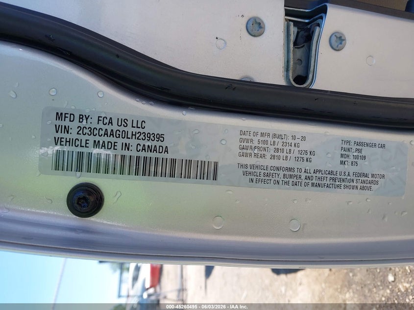 2020 Chrysler 300 VIN 2C3CCAAG0LH239395 IAAI salvage auction — FRONT END, Salvage Title, sold $3,900 on 2026-07-18 (photo 9)
