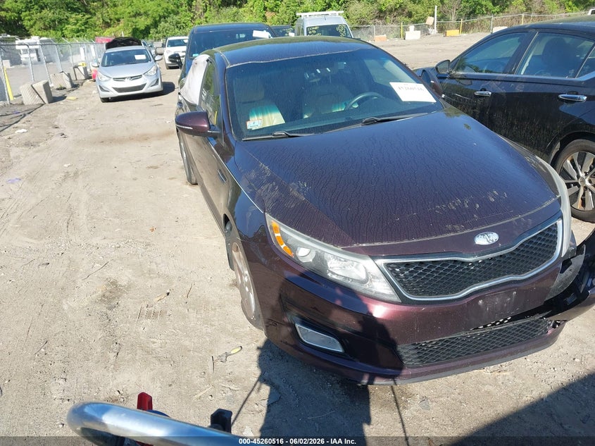 2014 Kia Optima VIN 5XXGM4A76EG288666 IAAI salvage auction — LEFT FRONT, Salvage Title, sold $400 on 2026-07-14 (photo 1)