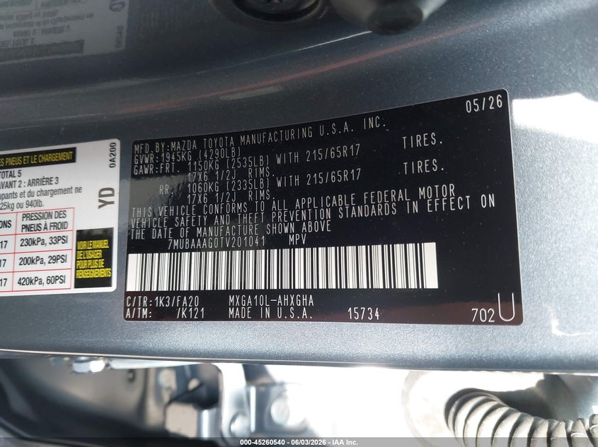 2026 Toyota Corolla cross VIN 7MUBAAAG0TV201041 IAAI salvage auction — LEFT FRONT, Salvage Title, sold $6,700 on 2026-07-17 (photo 9)