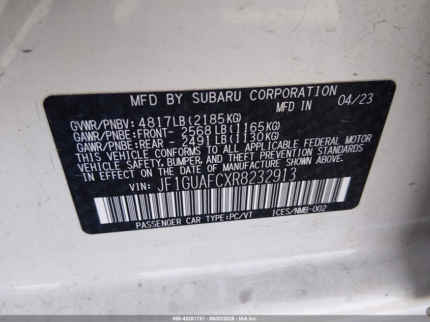 2024 Subaru Impreza VIN JF1GUAFCXR8232913 IAAI salvage auction — FRONT END, Salvage Title, sold $5,200 on 2026-07-10 (photo 9)