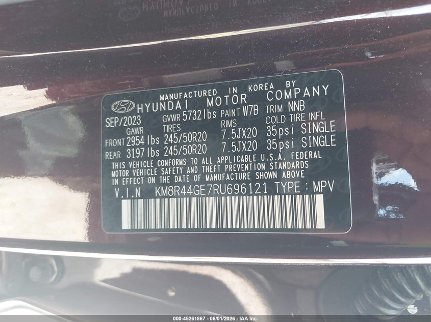 2024 Hyundai Palisade VIN KM8R44GE7RU696121 IAAI salvage auction — FRONT END, Salvage (Texas), sold $12,200 on 2026-07-09 (photo 9)