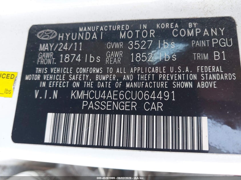 2012 Hyundai Accent VIN KMHCU4AE6CU064491 IAAI salvage auction — LEFT SIDE, Salvage (Oregon), sold $550 on 2026-07-09 (photo 9)