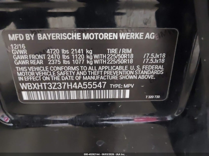 2017 BMW X1 VIN WBXHT3Z37H4A55547 IAAI salvage auction — REAR END, Salvage Title, sold $3,750 on 2026-09-08 (photo 9)