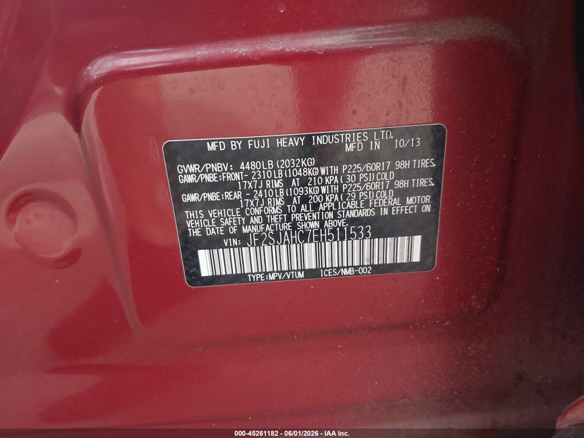 2014 Subaru Forester VIN JF2SJAHC7EH511533 IAAI salvage auction — REAR END, Salvage (Minnesota), sold $800 on 2026-07-13 (photo 9)