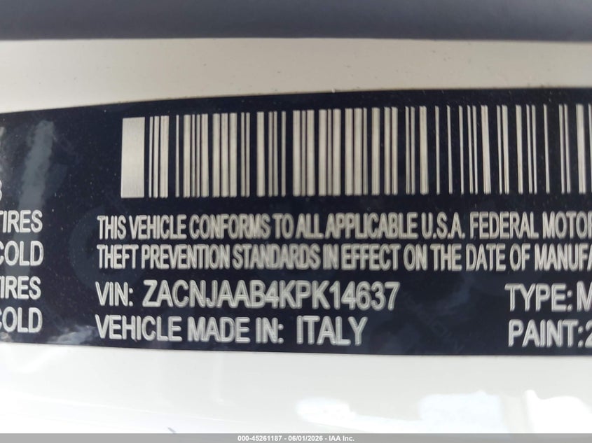 2019 Jeep Renegade VIN ZACNJAAB4KPK14637 IAAI salvage auction — FRONT END, Salvage Title, sold $675 on 2026-08-19 (photo 9)