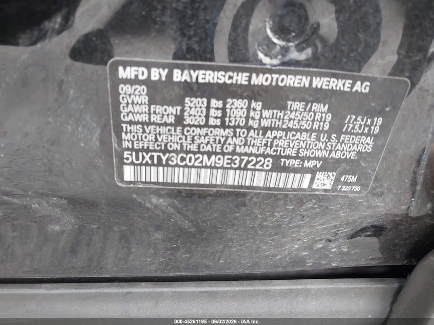 2021 BMW X3 VIN 5UXTY3C02M9E37228 IAAI salvage auction — LEFT SIDE, Salvage Title, sold $4,900 on 2026-07-23 (photo 9)