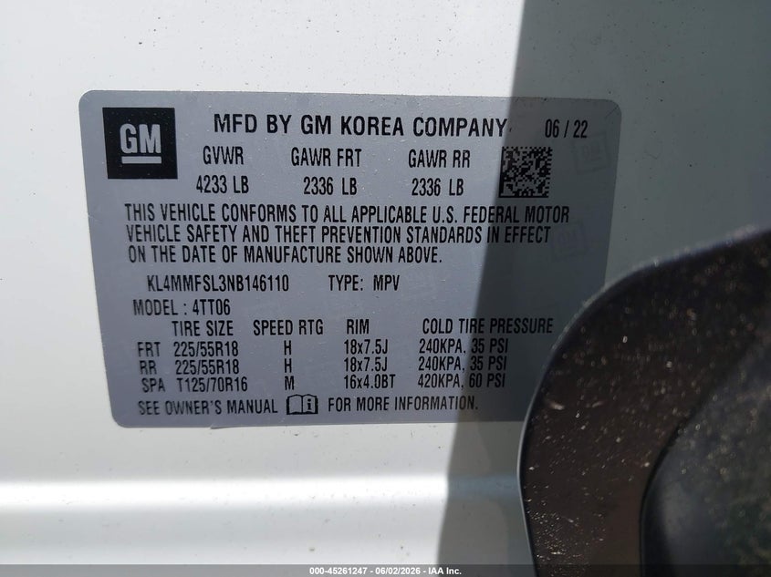 2022 Buick Encore gx VIN KL4MMFSL3NB146110 IAAI salvage auction — FRONT & REAR, Salvage (Massachusetts), sold $3,000 on 2026-07-28 (photo 9)