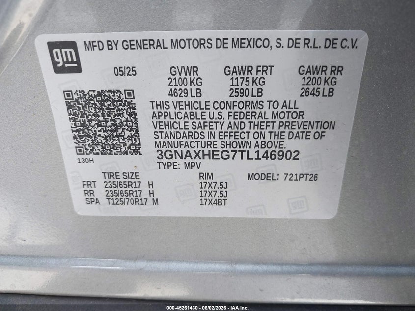 2026 Chevrolet Equinox VIN 3GNAXHEG7TL146902 IAAI salvage auction — FRONT END, Salvage Title, sold $6,500 on 2026-07-23 (photo 9)