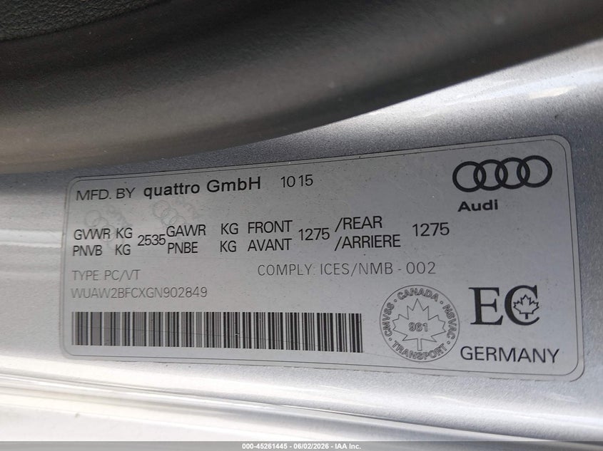 2016 Audi Rs7 VIN WUAW2BFCXGN902849 IAAI salvage auction — REAR END, Wait Title, sold $12,900 on 2026-07-31 (photo 9)