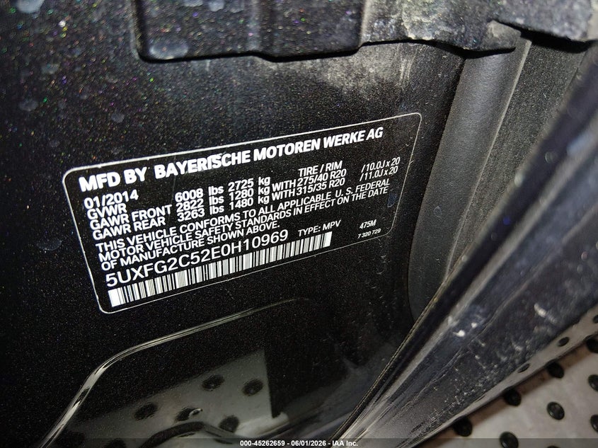 2014 BMW X6 VIN 5UXFG2C52E0H10969 IAAI salvage auction — LEFT FRONT, Salvage (Oregon), sold $3,825 on 2026-07-23 (photo 9)