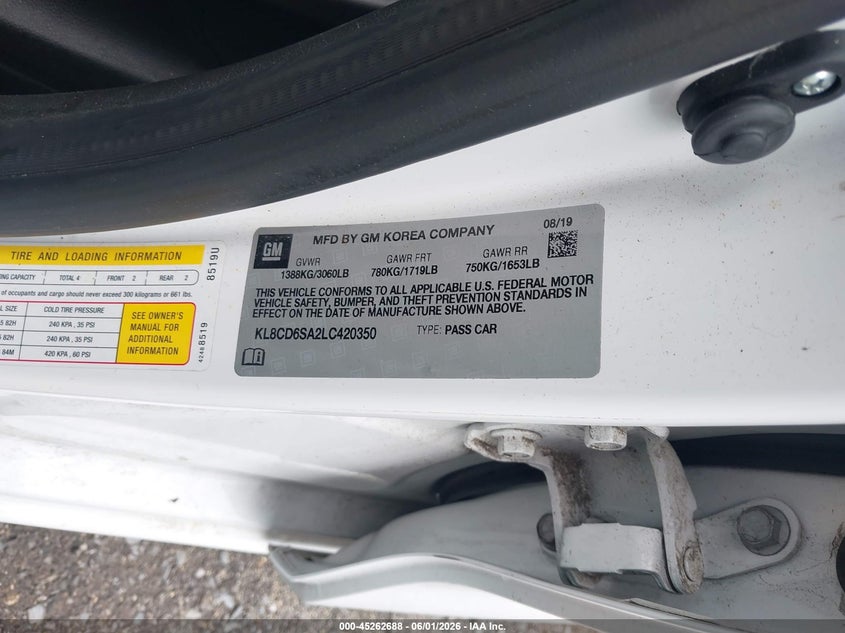 2020 Chevrolet Spark VIN KL8CD6SA2LC420350 IAAI salvage auction — FRONT END, Salvage (Massachusetts), sold $875 on 2026-07-24 (photo 9)