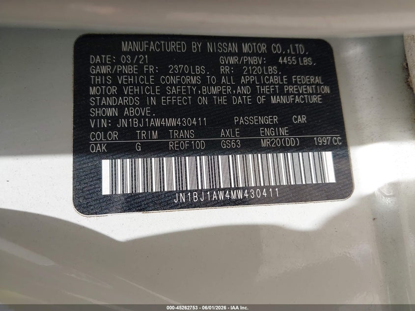 2021 Nissan Rogue VIN JN1BJ1AW4MW430411 IAAI salvage auction — REAR END, Salvage Title, sold $4,150 on 2026-07-13 (photo 9)