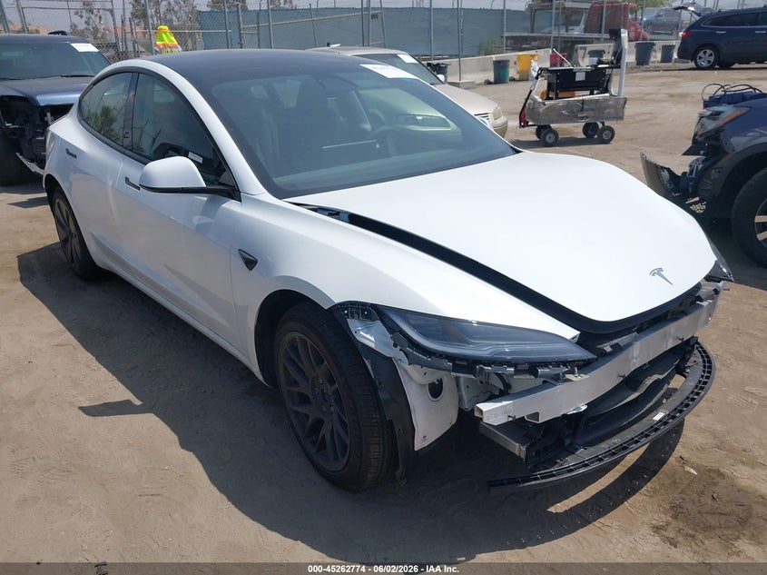 2025 Tesla Model 3 VIN 5YJ3E1EA6SF064909 IAAI salvage auction — FRONT & REAR, Salvage Title, sold $11,300 on 2026-07-12 (photo 1)
