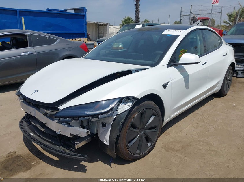 2025 Tesla Model 3 VIN 5YJ3E1EA6SF064909 IAAI salvage auction — FRONT & REAR, Salvage Title, sold $11,300 on 2026-07-12 (photo 2)