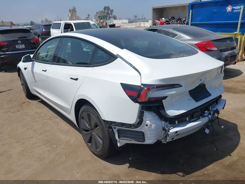 2025 Tesla Model 3 VIN 5YJ3E1EA6SF064909 IAAI salvage auction — FRONT & REAR, Salvage Title, sold $11,300 on 2026-07-12 (photo 3)
