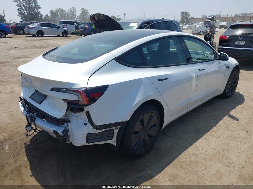 2025 Tesla Model 3 VIN 5YJ3E1EA6SF064909 IAAI salvage auction — FRONT & REAR, Salvage Title, sold $11,300 on 2026-07-12 (photo 4)
